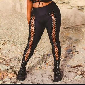 Edgy Black Lace-Up High-Waisted Leggings